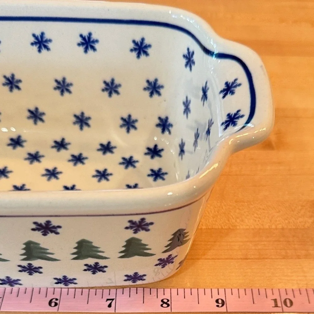 Boleslawiec Polish‎ Pottery Loaf Pan Christmas Tree Snowflake Stoneware 145